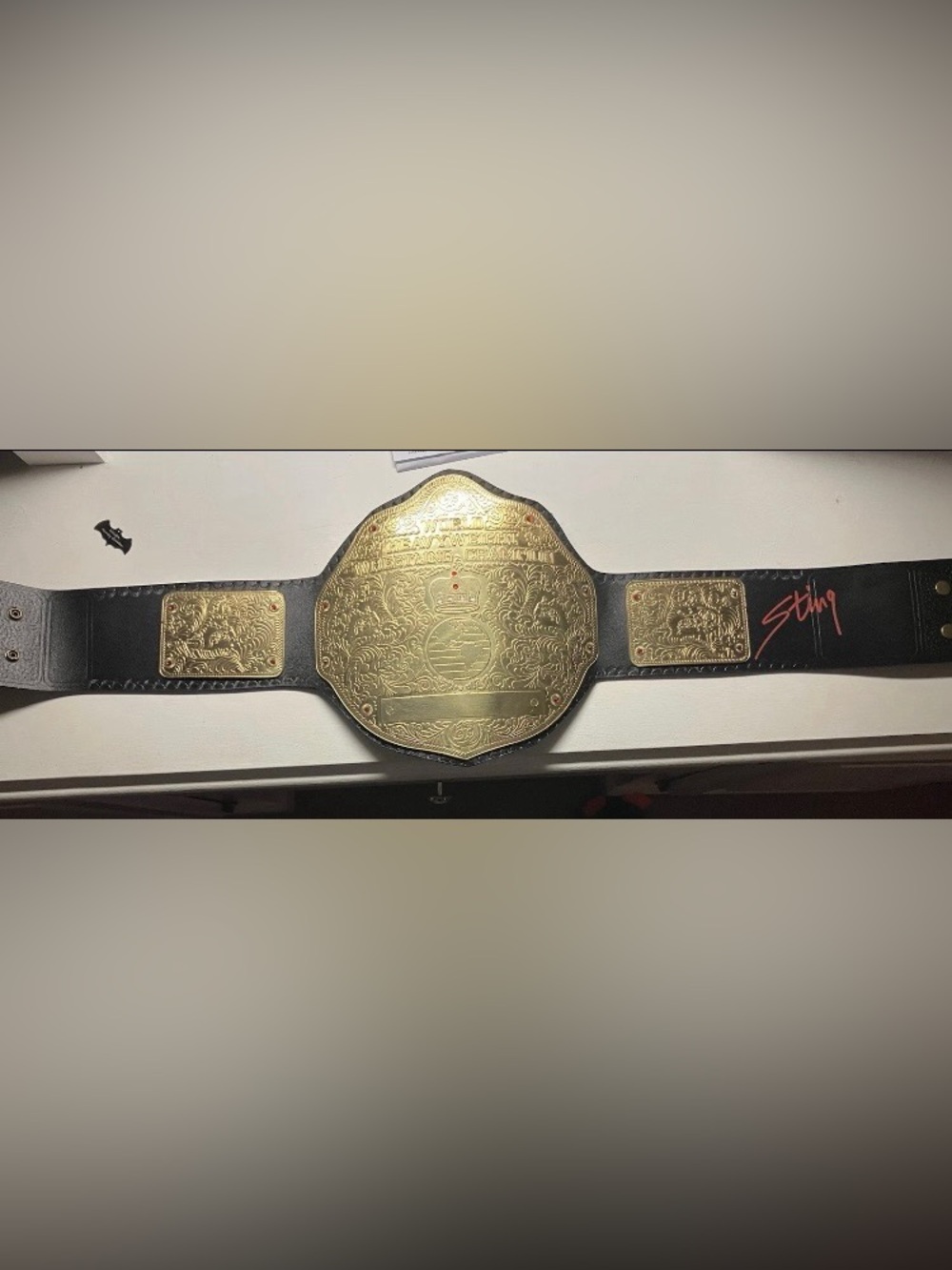 Replica WCW “Big Gold” World Heavyweight Championship Belt Signed by Sting